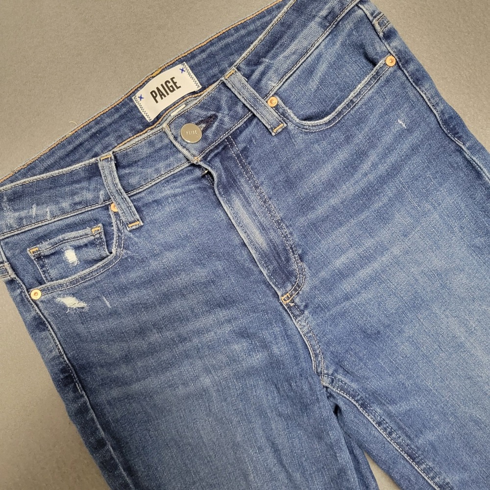 Paige Womens Skinny Distressed Jeans Medium Wash Raw Hem Size 27 - Picture 2 of 12